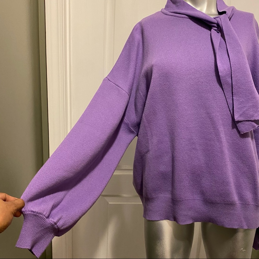 Eloquii Knit Tie Neck Sweater Blouse In Lavender Aura 18 20 Plus Size Pu… - Picture 6 of 11